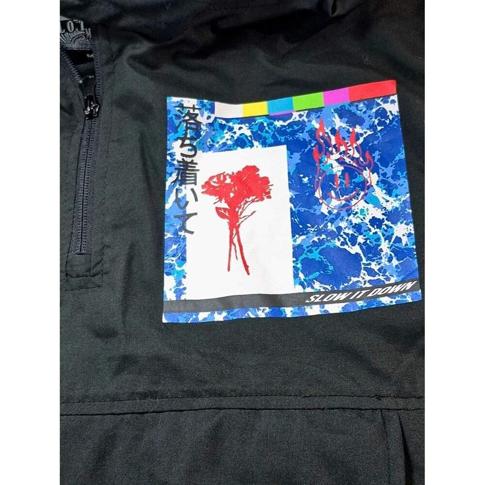 NWOT BKLYN Brooklyn Cloth "Slow Down" Black Anorak Windbreaker Size M 90's Urban - Picture 4 of 14